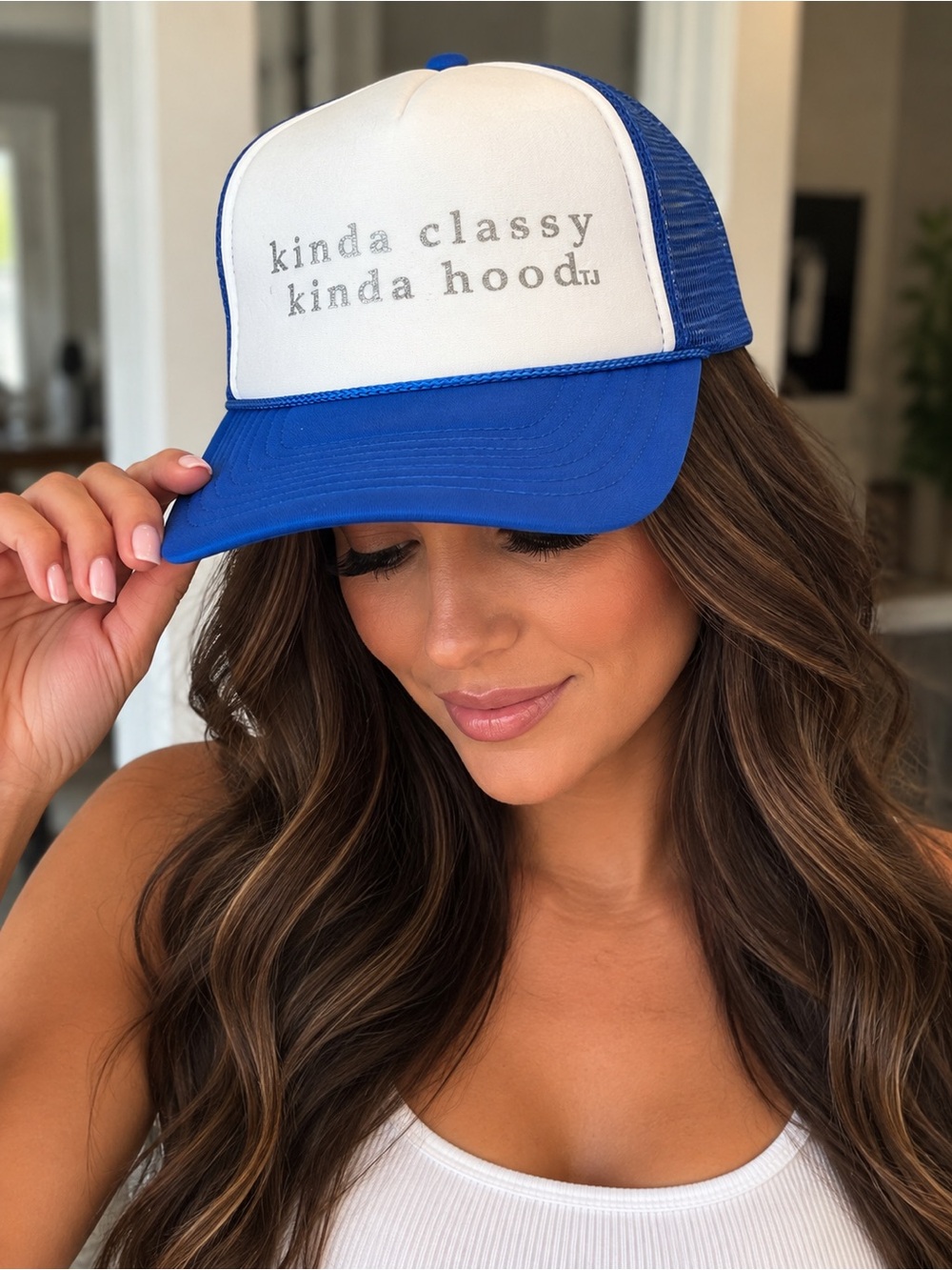 Kinda Classy Kinda Hood Trucker Hat - Blue & White